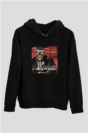 Hed PE Baskılı Unisex Siyah Hoodie