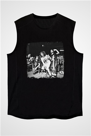 Hed PE Baskılı Unisex Siyah Kolsuz Tişört