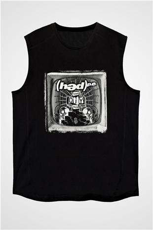 Hed PE Baskılı Unisex Siyah Kolsuz Tişört
