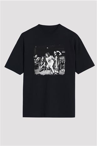 Hed PE Baskılı Unisex Siyah Oversize Tişört