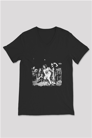 Hed PE Baskılı Unisex Siyah V Yaka Tişört
