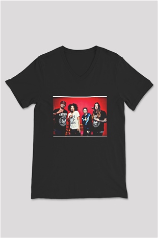 Hed PE Baskılı Unisex Siyah V Yaka Tişört