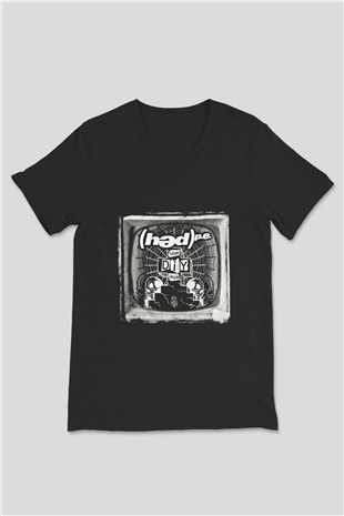 Hed PE Baskılı Unisex Siyah V Yaka Tişört