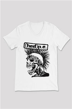 Hed PE Beyaz Unisex V Yaka Tişört T-Shirt