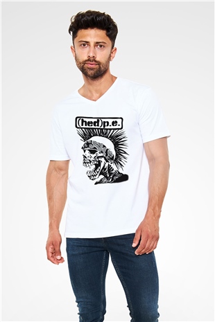 Hed PE Beyaz Unisex V Yaka Tişört T-Shirt