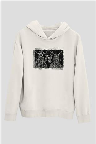 Heilung Baskılı Beyaz Unisex Kapüşonlu Sweatshirt