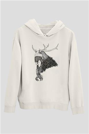 Heilung Baskılı Beyaz Unisex Kapüşonlu Sweatshirt