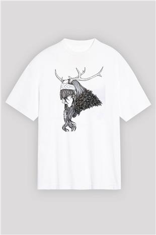Heilung Baskılı Beyaz Unisex Oversize Tişört - Tshirt