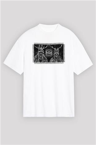 Heilung Baskılı Beyaz Unisex Oversize Tişört - Tshirt