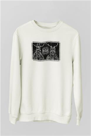 Heilung Baskılı Beyaz Unisex Sweatshirt