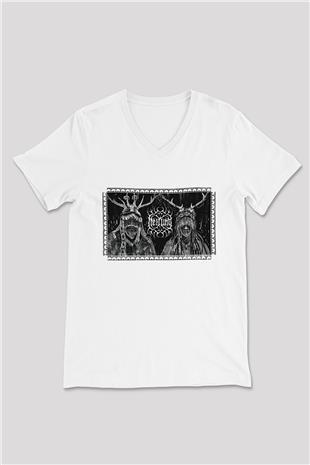 Heilung Baskılı Beyaz Unisex V Yaka Tişört - Tshirt