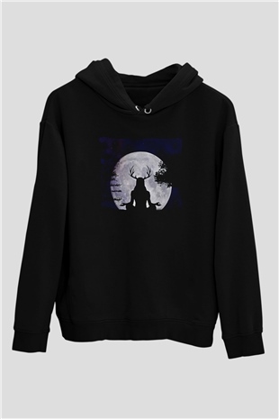 Heilung Baskılı Unisex Siyah Kapüşonlu Sweatshirt