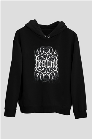Heilung Baskılı Unisex Siyah Kapüşonlu Sweatshirt