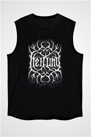 Heilung Baskılı Unisex Siyah Kolsuz Tişört - Tshirt