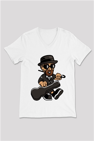Heisenberg Gentleman Baskılı Unisex Beyaz V Yaka Tişört