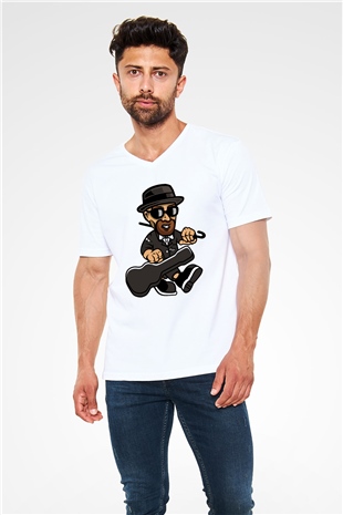 Heisenberg Gentleman Baskılı Unisex Beyaz V Yaka Tişört