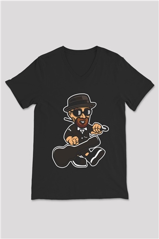 Heisenberg Gentleman Baskılı Unisex Siyah V Yaka Tişört