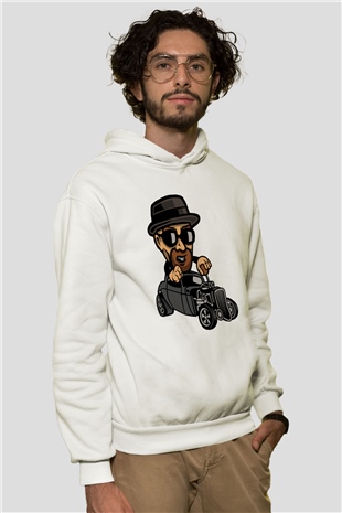 Heisenberg Hotrod Baskılı Unisex Beyaz Hoodie