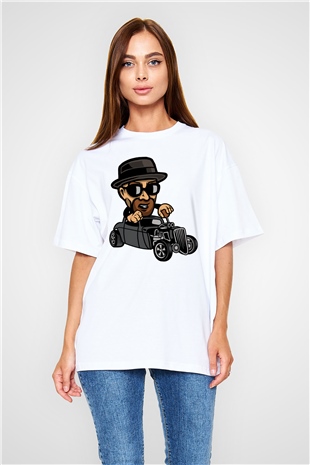 Heisenberg Hotrod Baskılı Unisex Beyaz Oversize Tişört