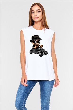 Heisenberg Hotrod Baskılı Unisex Beyaz Kolsuz Tişört