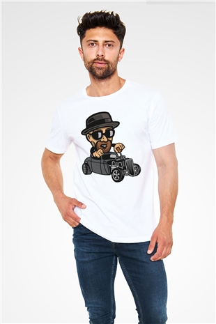 Heisenberg Hotrod Baskılı Unisex Beyaz Tişört