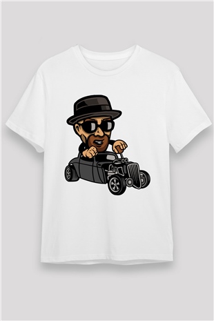 Heisenberg Hotrod Baskılı Unisex Beyaz Tişört