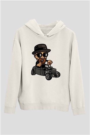 Heisenberg Hotrod Baskılı Unisex Beyaz Hoodie