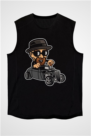 Heisenberg Hotrod Baskılı Unisex Siyah Kolsuz Tişört