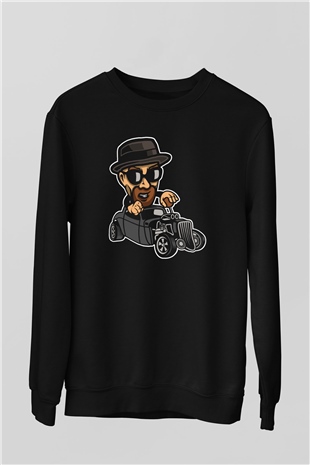 Heisenberg Hotrod Baskılı Unisex Siyah Sweatshirt