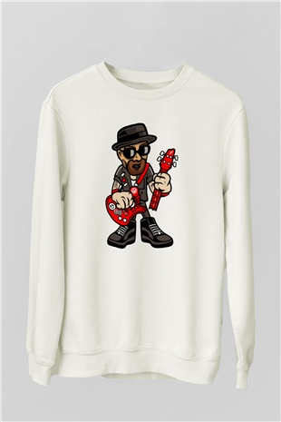 Heisenberg Rockstar Baskılı Unisex Beyaz Sweatshirt