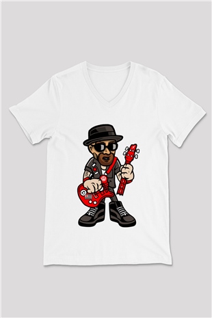 Heisenberg Rockstar Baskılı Unisex Beyaz V Yaka Tişört