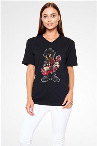 Heisenberg Rockstar Baskılı Unisex Siyah V Yaka Tişört