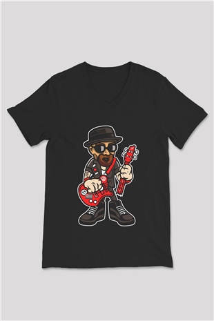 Heisenberg Rockstar Baskılı Unisex Siyah V Yaka Tişört