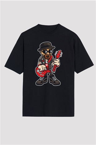 Heisenberg Rockstar Baskılı Unisex Siyah Oversize Tişört