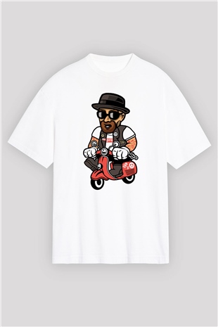 Heisenberg Scooter Baskılı Unisex Beyaz Oversize Tişört
