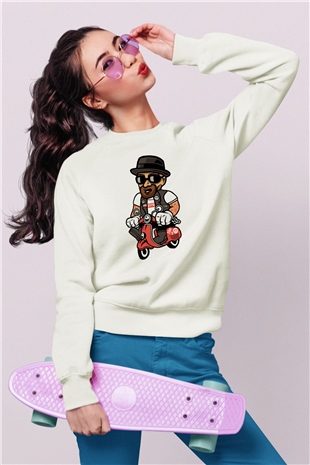 Heisenberg Scooter Baskılı Unisex Beyaz Sweatshirt