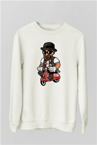 Heisenberg Scooter Baskılı Unisex Beyaz Sweatshirt