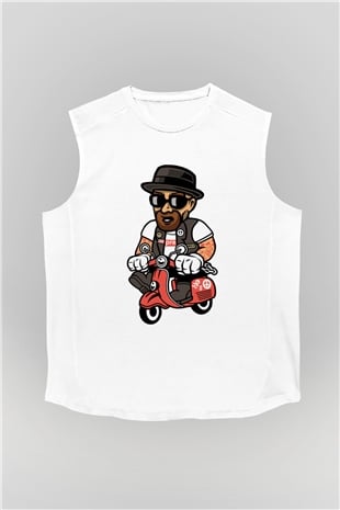 Heisenberg Scooter Baskılı Unisex Beyaz Kolsuz Tişört