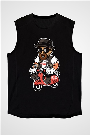 Heisenberg Scooter Baskılı Unisex Siyah Kolsuz Tişört