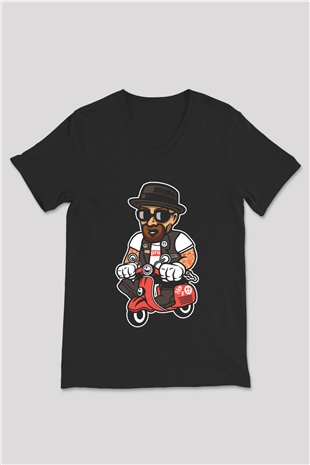 Heisenberg Scooter Baskılı Unisex Siyah V Yaka Tişört