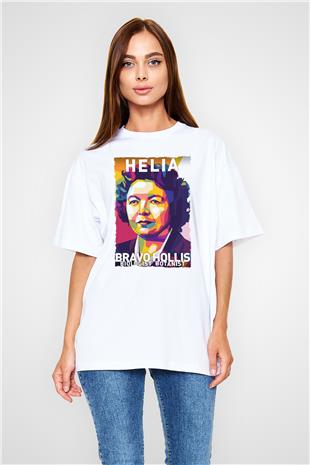 Helia Bravo Hollis Baskılı Unisex Oversize Beyaz Tişört - Tshirt