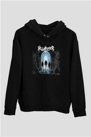Hellbringer Baskılı Unisex Siyah Kapüşonlu Sweatshirt