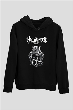 Hellbringer Baskılı Unisex Siyah Kapüşonlu Sweatshirt