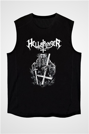 Hellbringer Baskılı Unisex Siyah Kolsuz Tişört - Tshirt
