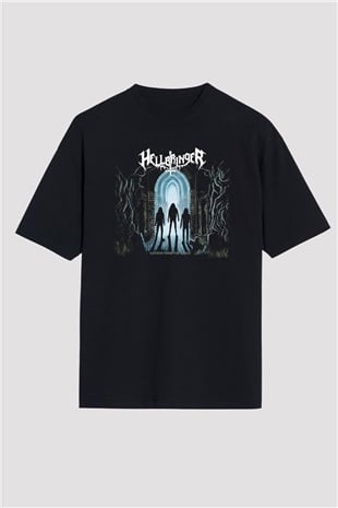 Hellbringer Baskılı Unisex Siyah Oversize Tişört - Tshirt