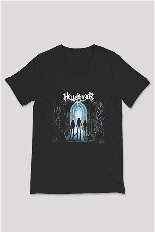 Hellbringer Baskılı Unisex Siyah V Yaka Tişört - Tshirt