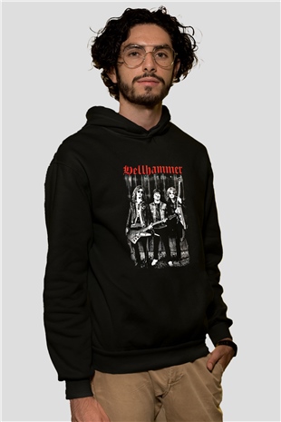 Hellhammer Baskılı Unisex Siyah Hoodie