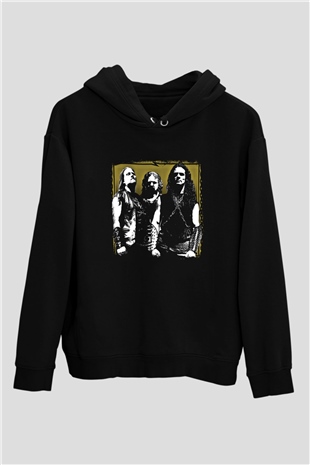 Hellhammer Baskılı Unisex Siyah Hoodie
