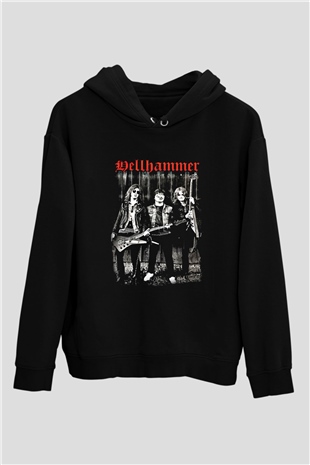Hellhammer Baskılı Unisex Siyah Hoodie
