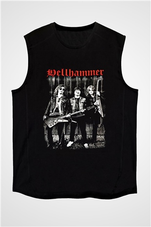 Hellhammer Baskılı Unisex Siyah Kolsuz Tişört